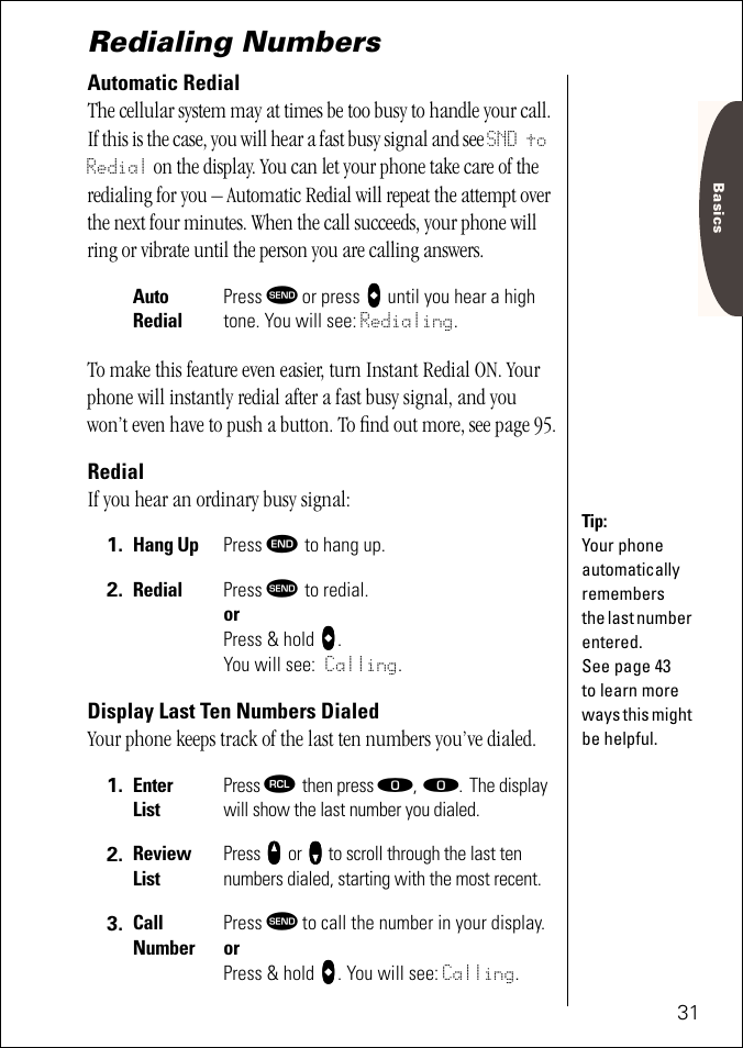 Redialing numbers | Motorola ST 7760 User Manual | Page 31 / 117