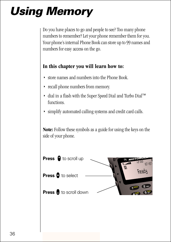 Store names and numbers into the phone book, Functions | Motorola ST 7760 User Manual | Page 36 / 117