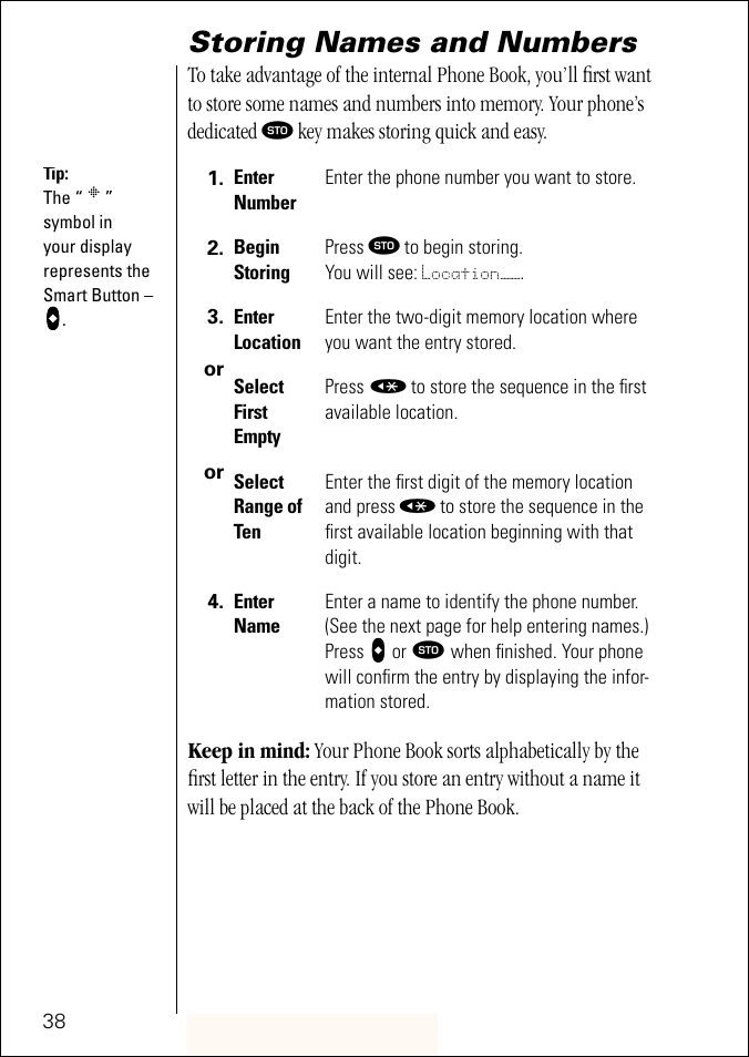 Storing names and numbers | Motorola ST 7760 User Manual | Page 38 / 117