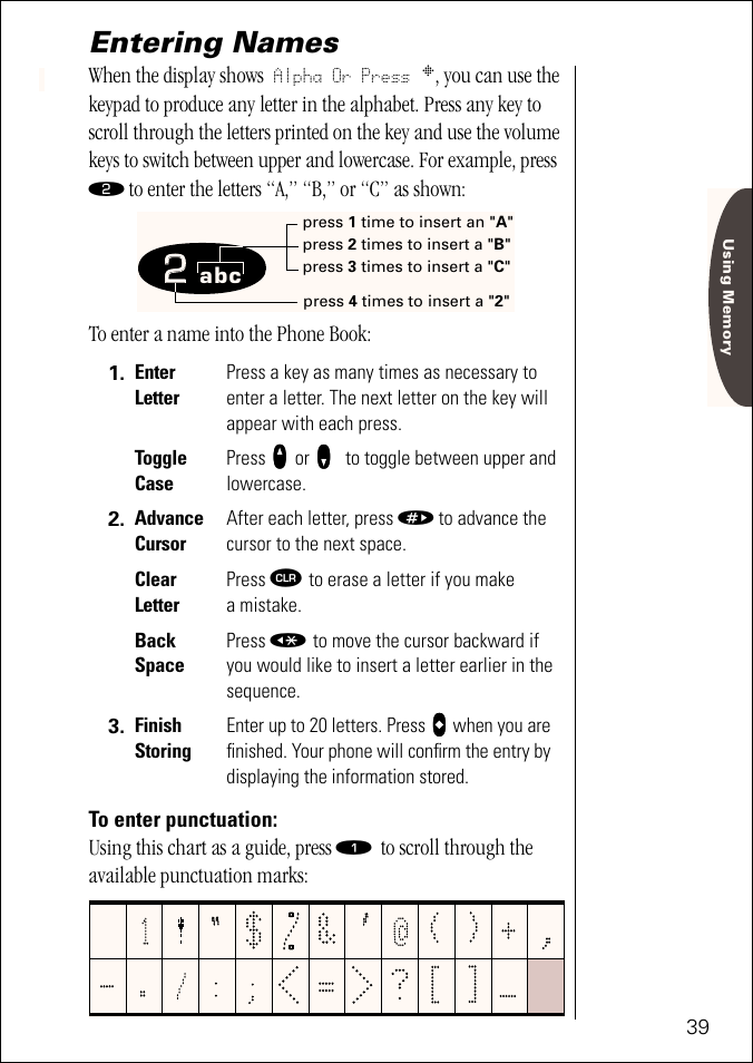 Entering names | Motorola ST 7760 User Manual | Page 39 / 117