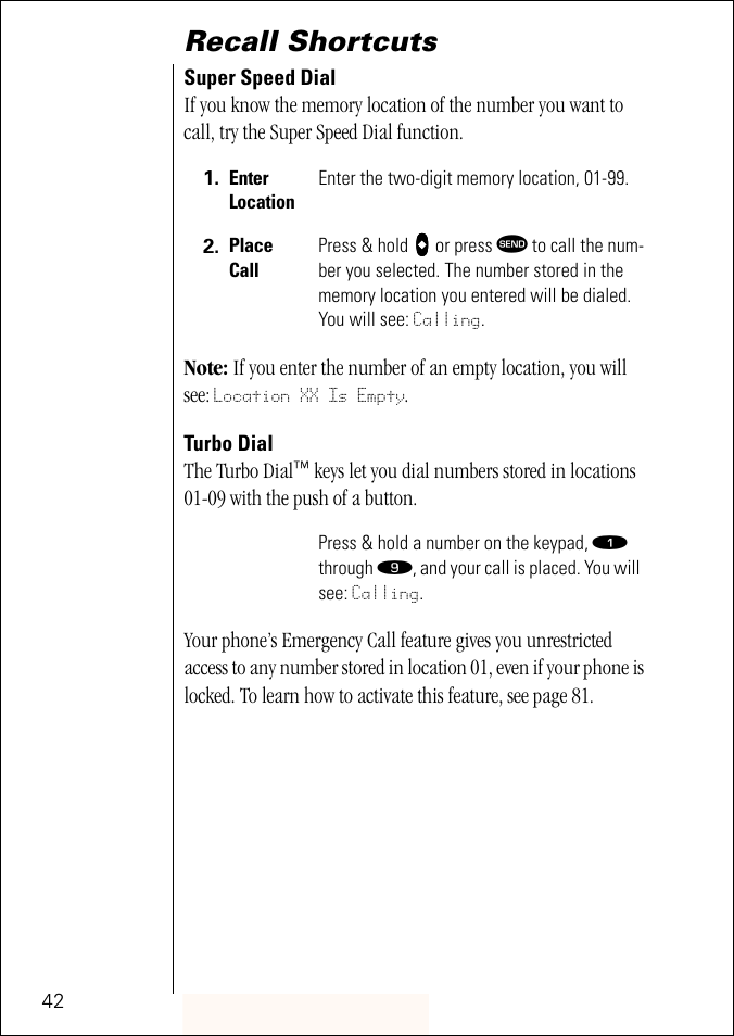 Recall shortcuts | Motorola ST 7760 User Manual | Page 42 / 117
