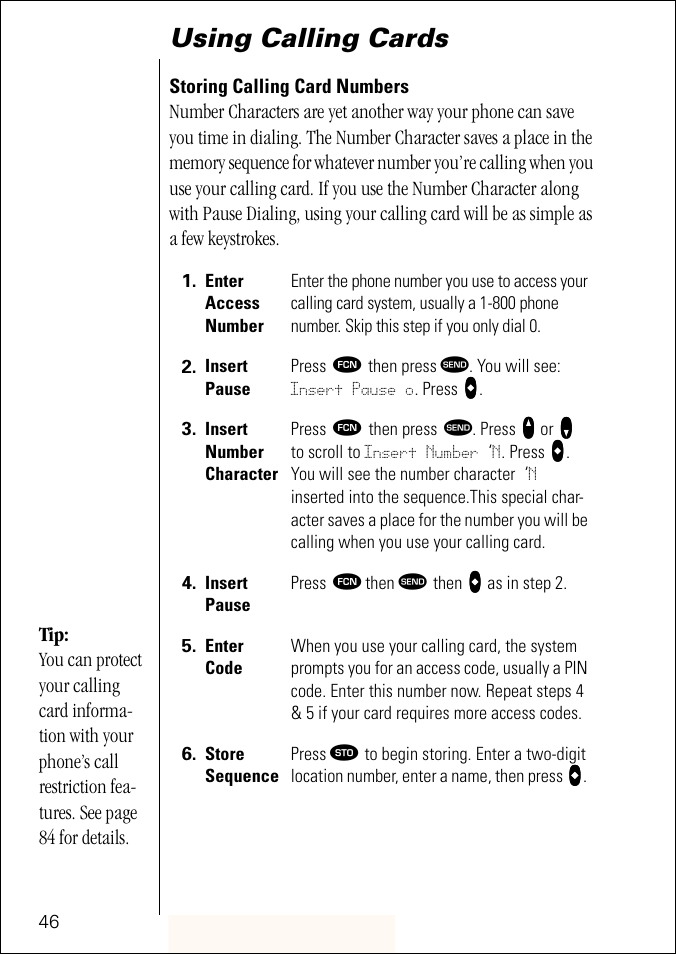 Using calling cards | Motorola ST 7760 User Manual | Page 46 / 117