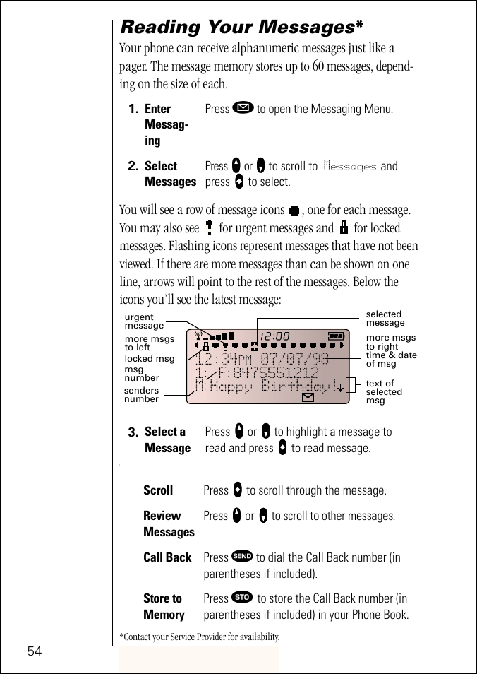 Reading your messages | Motorola ST 7760 User Manual | Page 54 / 117