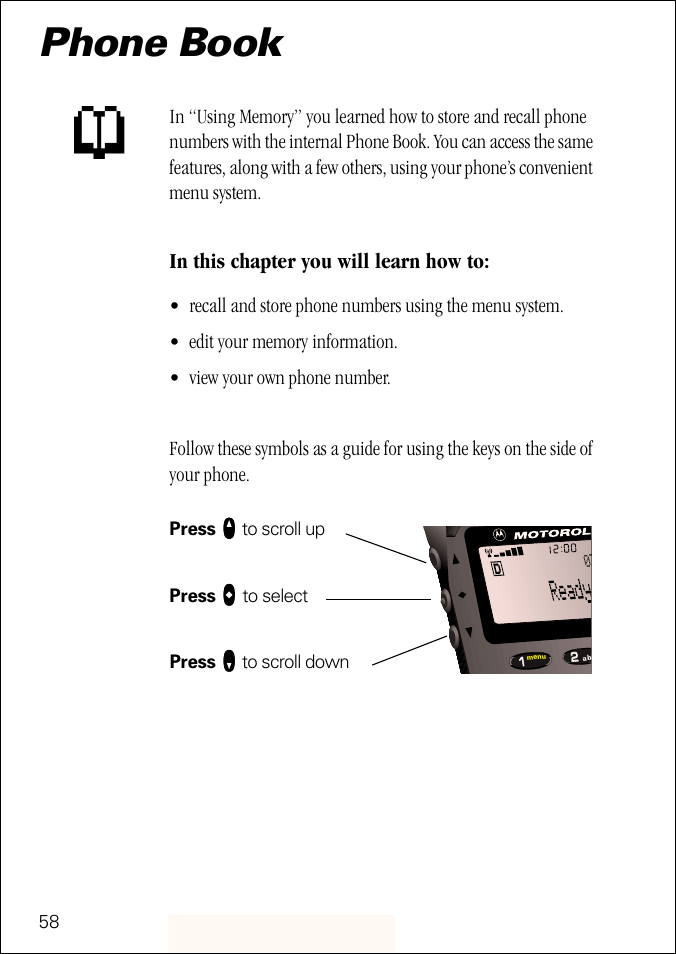 Phone book, Pg. 58 | Motorola ST 7760 User Manual | Page 58 / 117