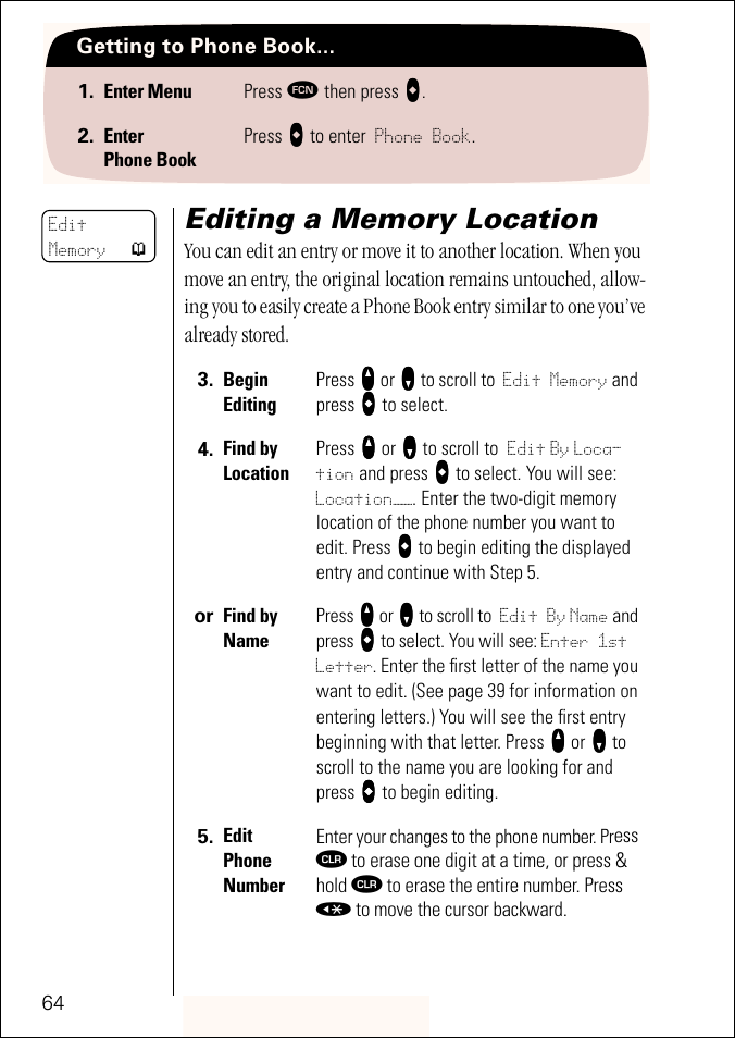 Editing a memory location, Pg. 64 | Motorola ST 7760 User Manual | Page 64 / 117