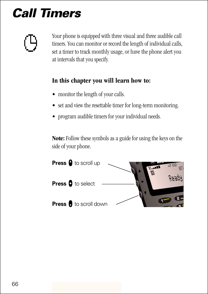 Call timers, S call timers (pg. 66). y, Pg. 66 | Motorola ST 7760 User Manual | Page 66 / 117