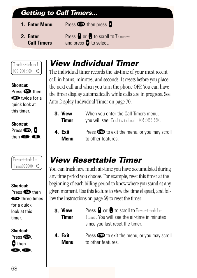 View individual timer, View resettable timer, Pg. 68 | Motorola ST 7760 User Manual | Page 68 / 117