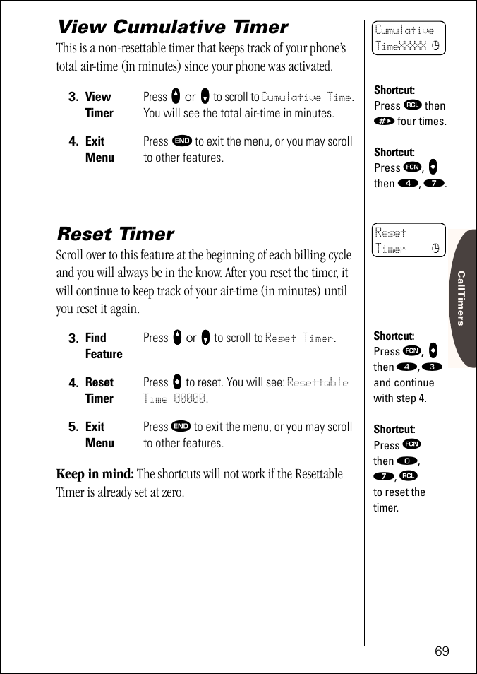 View cumulative timer, Reset timer, Pg. 69 | Motorola ST 7760 User Manual | Page 69 / 117