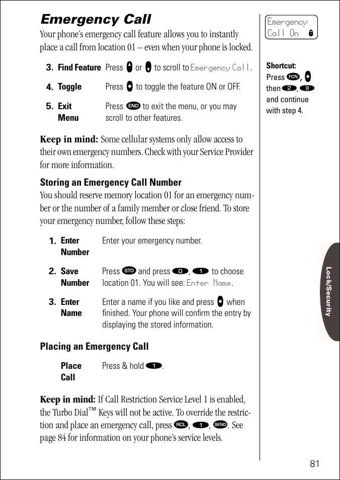 Emergency call, Pg. 81 | Motorola ST 7760 User Manual | Page 81 / 117