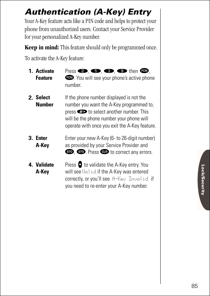 Authentication (a-key) entry | Motorola ST 7760 User Manual | Page 85 / 117