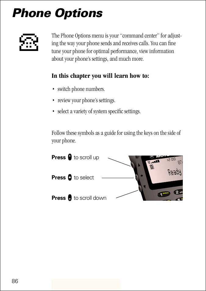 Phone options, Pg. 86 | Motorola ST 7760 User Manual | Page 86 / 117
