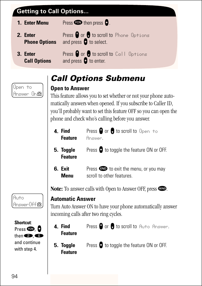 Call options submenu, Pg. 94 | Motorola ST 7760 User Manual | Page 94 / 117