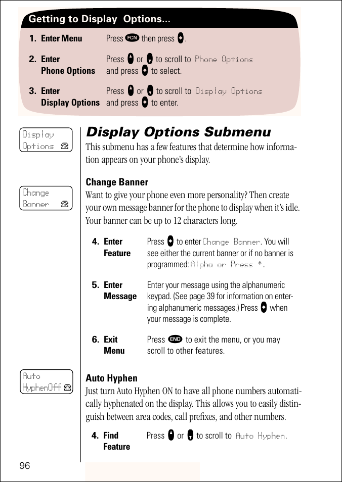 Display options submenu, Pg. 96 | Motorola ST 7760 User Manual | Page 96 / 117