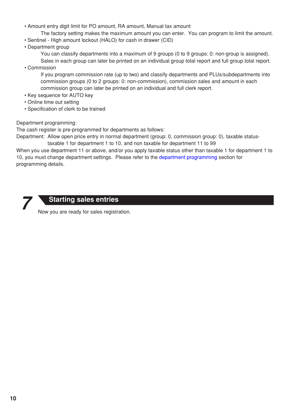 7 starting sales entries | Sharp Electronic Cash Register XE-A40S User Manual | Page 12 / 116