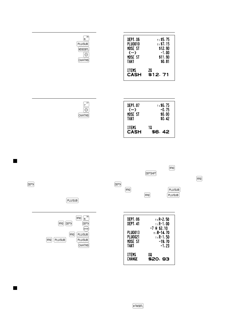 Refund entries, Non-add code number entries and printing | Sharp Electronic Cash Register XE-A40S User Manual | Page 24 / 116