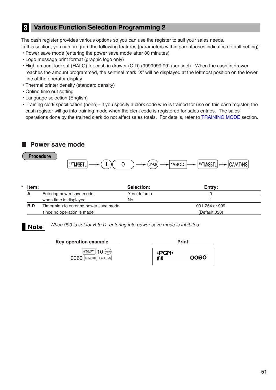 3 various function selection programming 2, Power save mode | Sharp Electronic Cash Register XE-A40S User Manual | Page 53 / 116