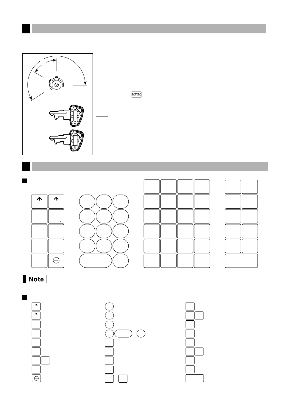 3 mode switch and mode keys, 4 keyboard, Keyboard layout | Key names, 3 mode switch and mode keys 4 keyboard, Clk# %1 ra void rfnd, Auto tax, Chk ch2, Conv ch1, Ca/at/ns | Sharp Electronic Cash Register XE-A40S User Manual | Page 7 / 116