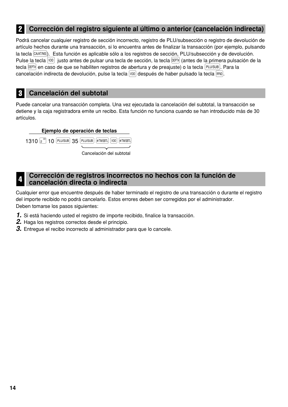 3 cancelación del subtotal | Sharp Electronic Cash Register XE-A40S User Manual | Page 88 / 116