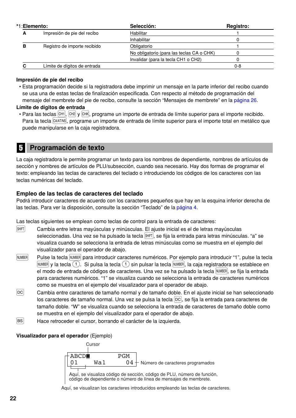 5 programación de texto, Programación de texto | Sharp Electronic Cash Register XE-A40S User Manual | Page 96 / 116