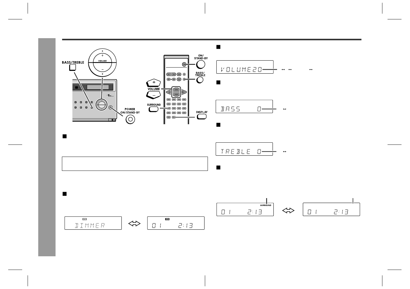 General control, Volume control, Bass control | Treble control, Surround | Sharp SD-EX200 User Manual | Page 14 / 30