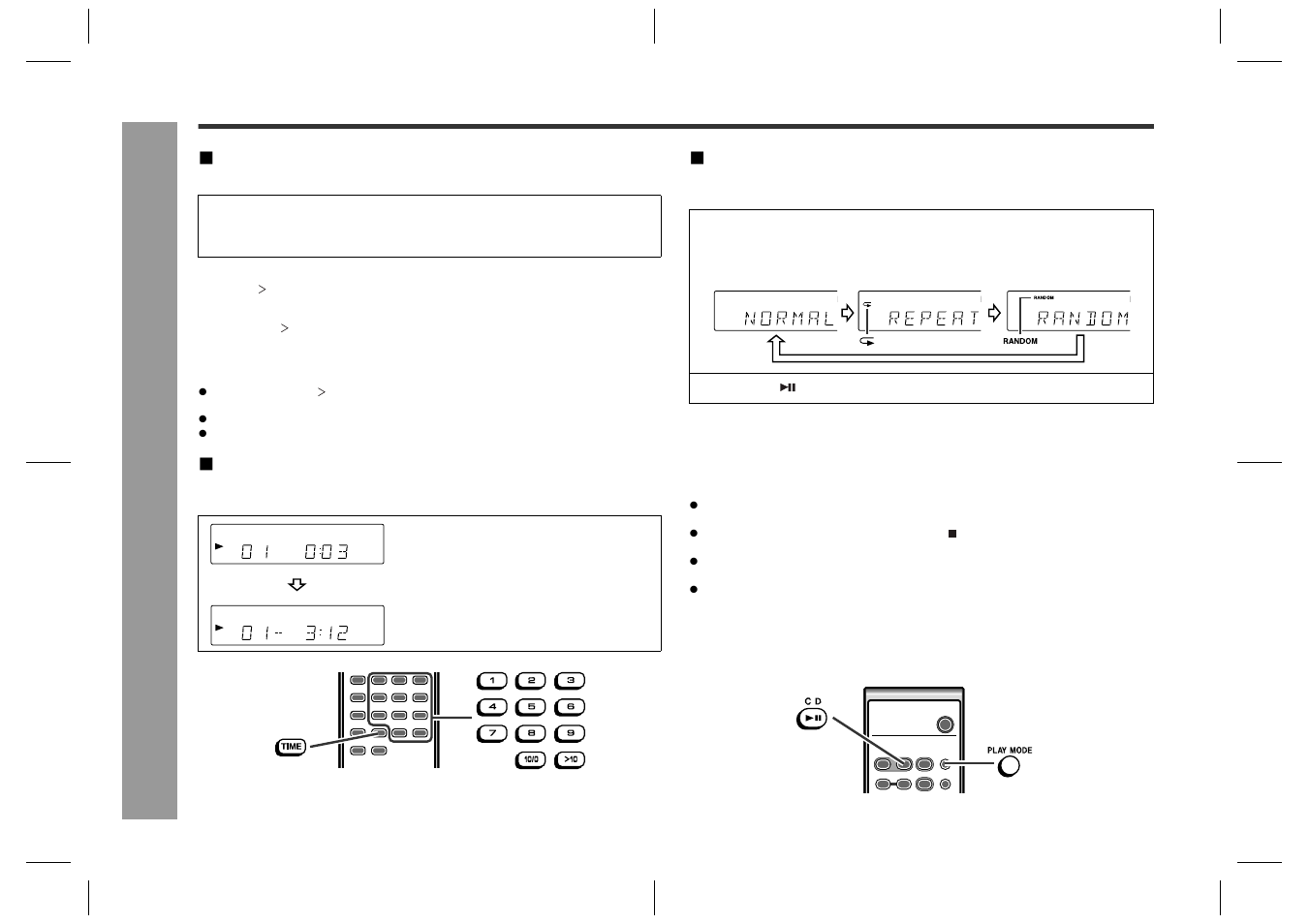 Cd pla y ba c k, Advanced cd playback (continued), Direct play | Switching the time display, Repeat or random play | Sharp SD-EX200 User Manual | Page 18 / 30