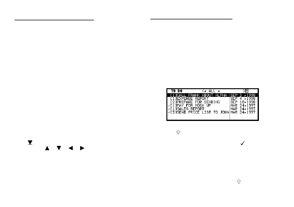 Assigning due dates to entries, Checking off completed entries | Sharp OZ-640 User Manual | Page 39 / 102