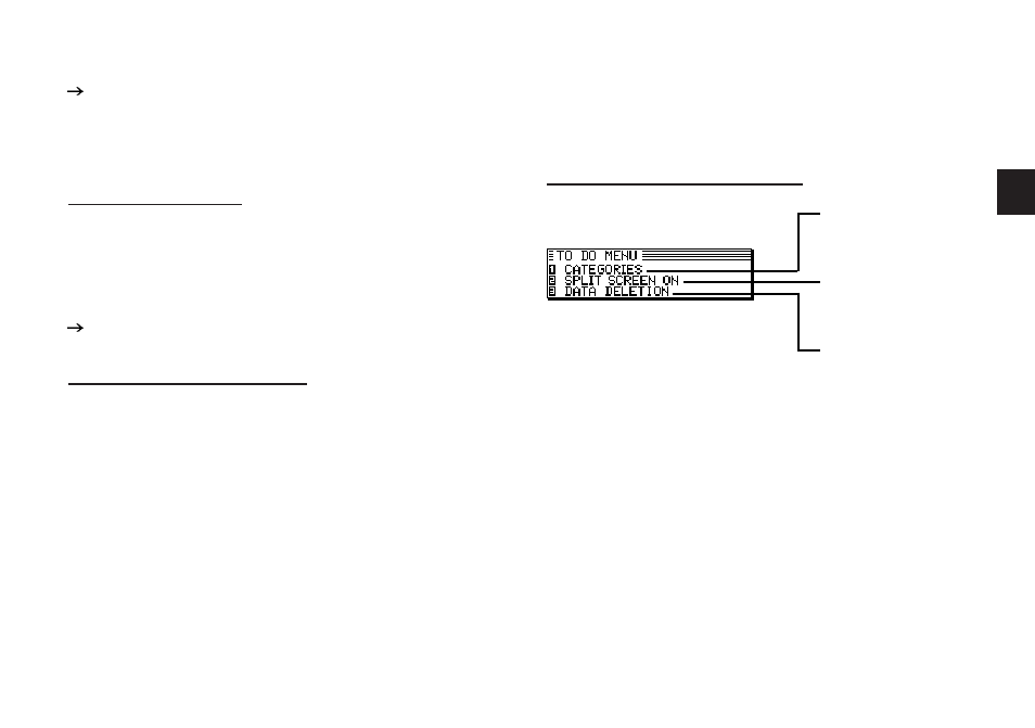 Split screen mode, Updating the category list, The to do application menu | Sharp OZ-640 User Manual | Page 40 / 102