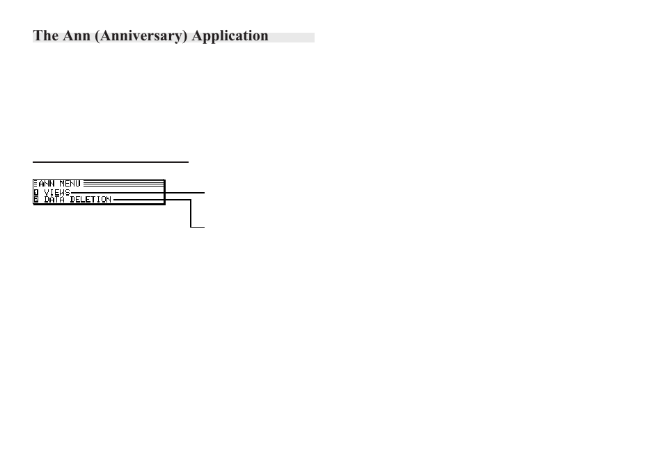 The ann (anniversary) application, The ann application menu | Sharp OZ-640 User Manual | Page 41 / 102