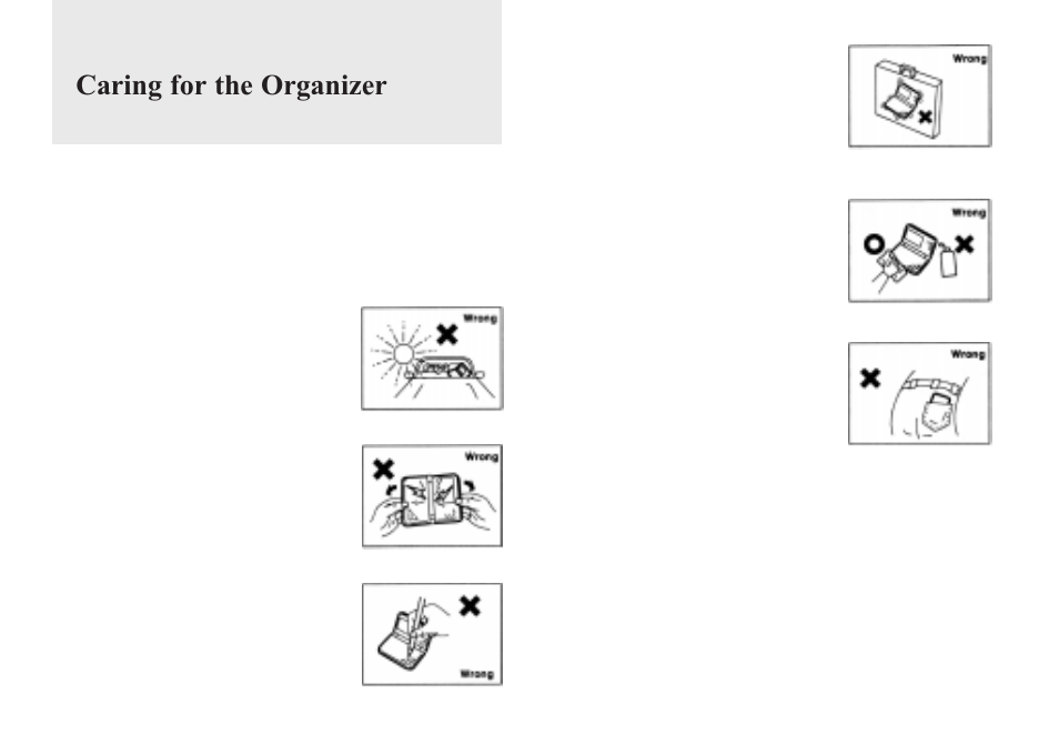 Caring for the organizer | Sharp OZ-640 User Manual | Page 5 / 102