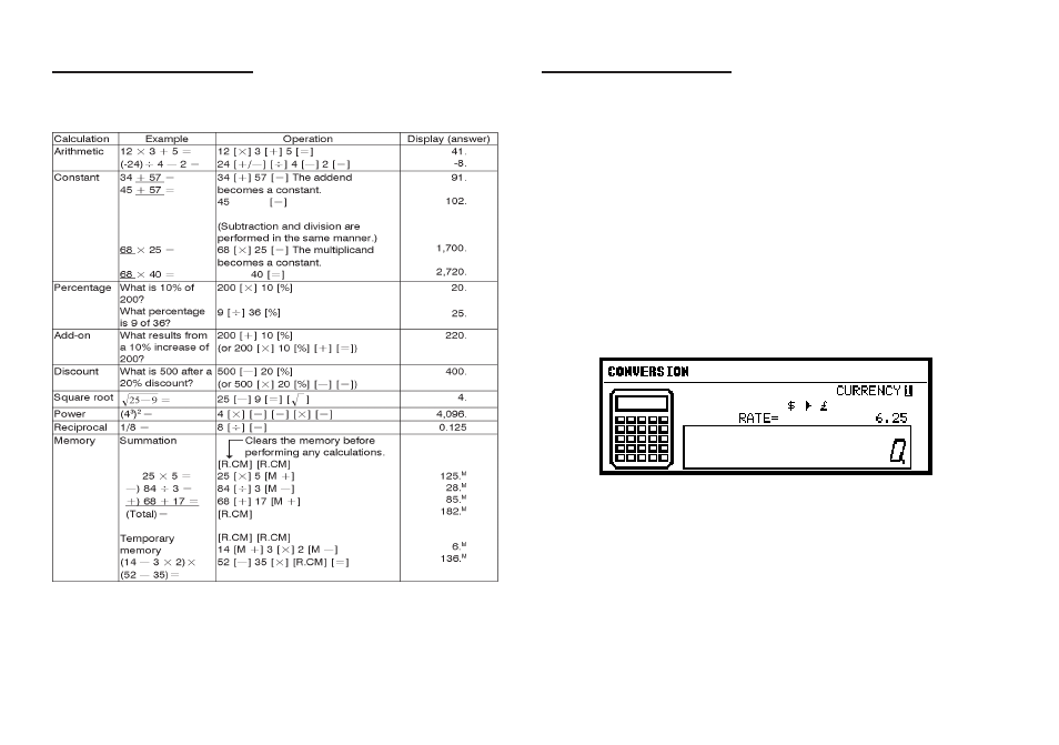 Calculation examples conversion function | Sharp OZ-640 User Manual | Page 55 / 102