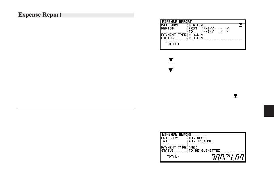 Expense report, Summarizing expense records for a specific date | Sharp OZ-640 User Manual | Page 66 / 102