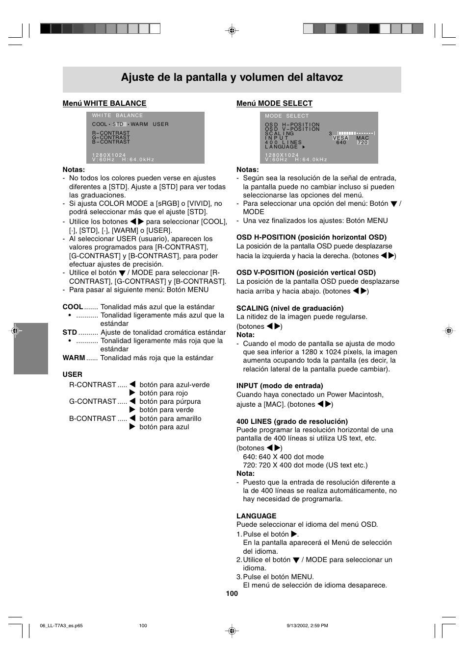 Ajuste de la pantalla y volumen del altavoz | Sharp LL-T17A3 User Manual | Page 100 / 132