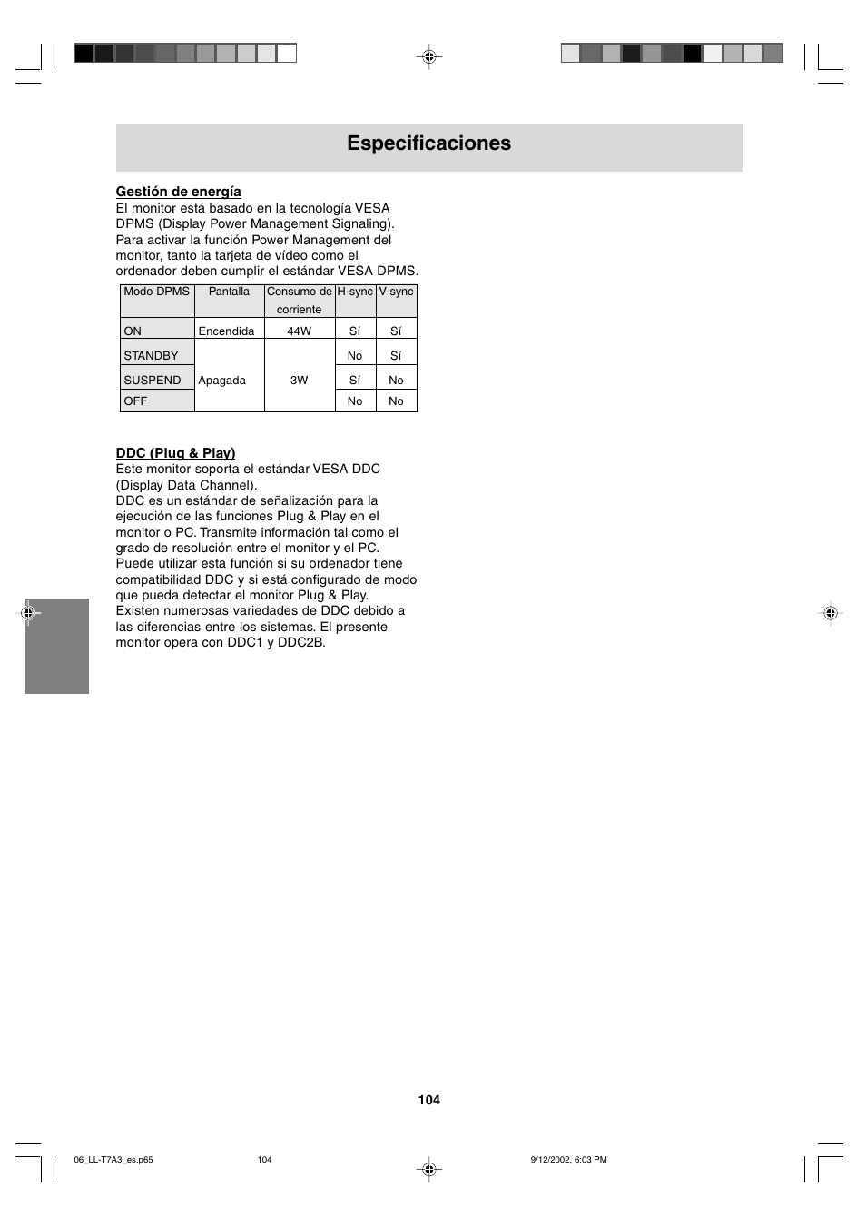 Especificaciones | Sharp LL-T17A3 User Manual | Page 104 / 132