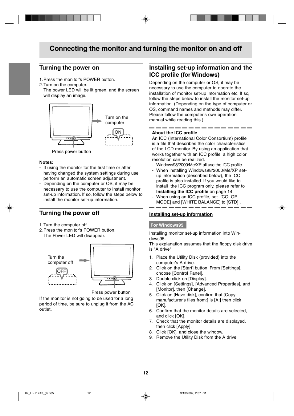 Turning the power on, Turning the power off | Sharp LL-T17A3 User Manual | Page 12 / 132