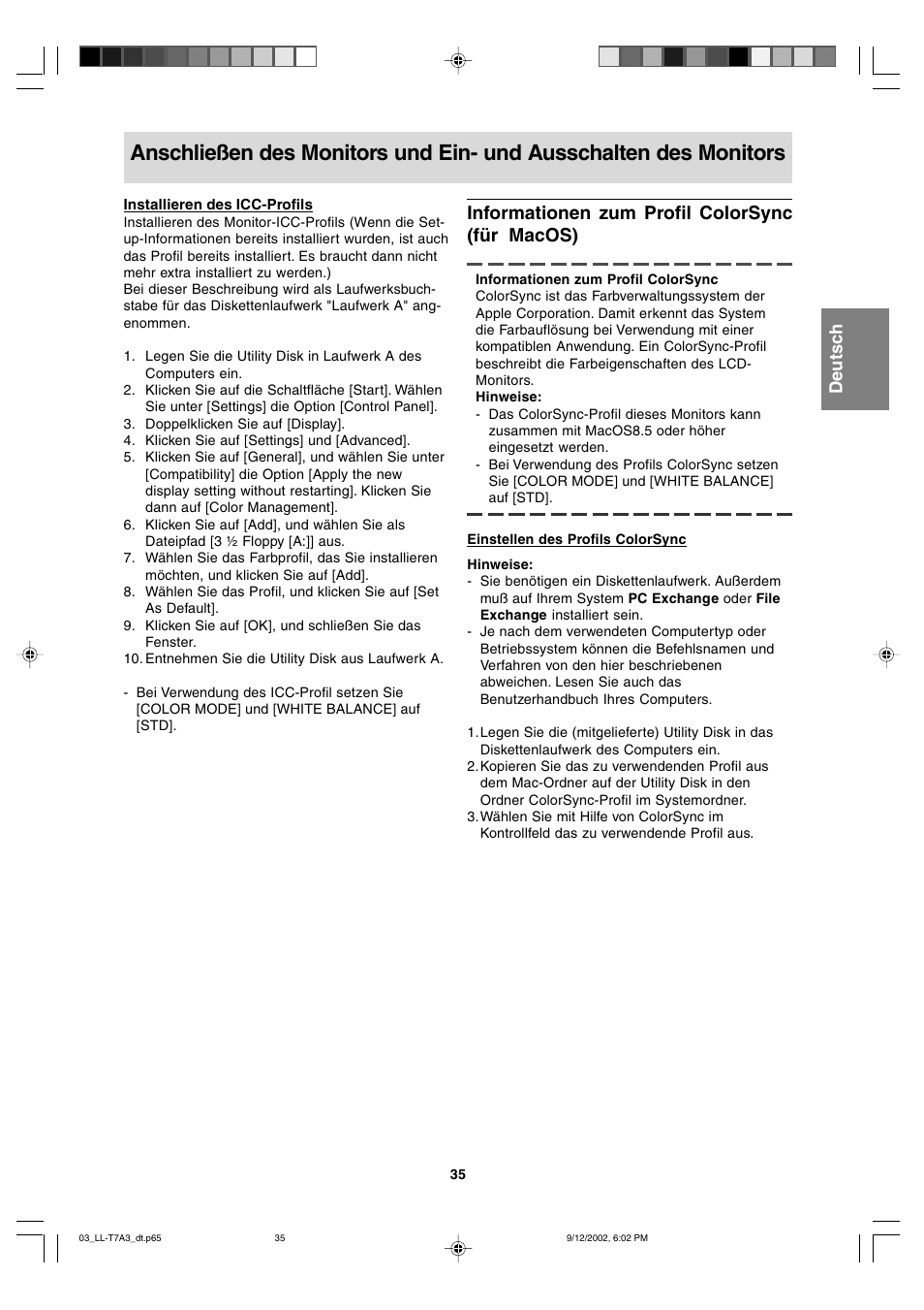 Informationen zum profil colorsync (für macos) | Sharp LL-T17A3 User Manual | Page 35 / 132