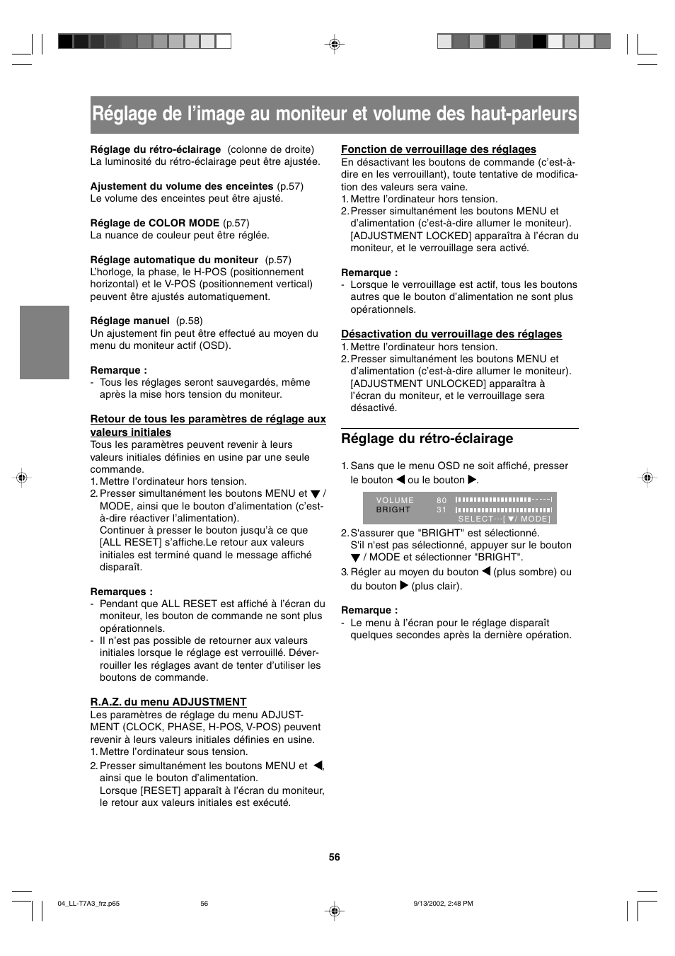 Réglage du rétro-éclairage | Sharp LL-T17A3 User Manual | Page 56 / 132