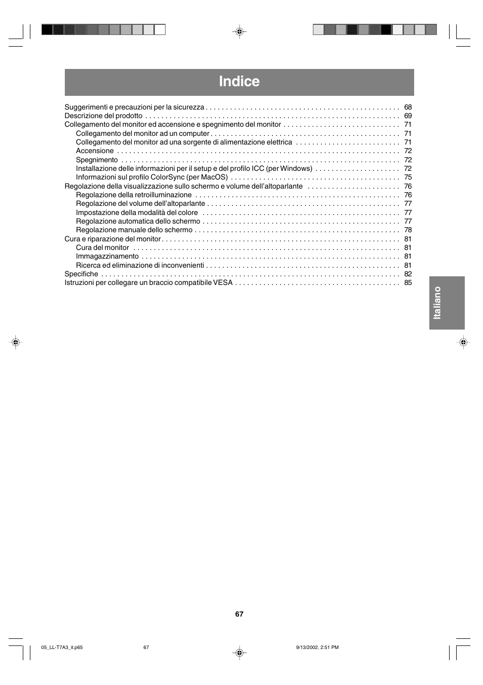 Indice | Sharp LL-T17A3 User Manual | Page 67 / 132