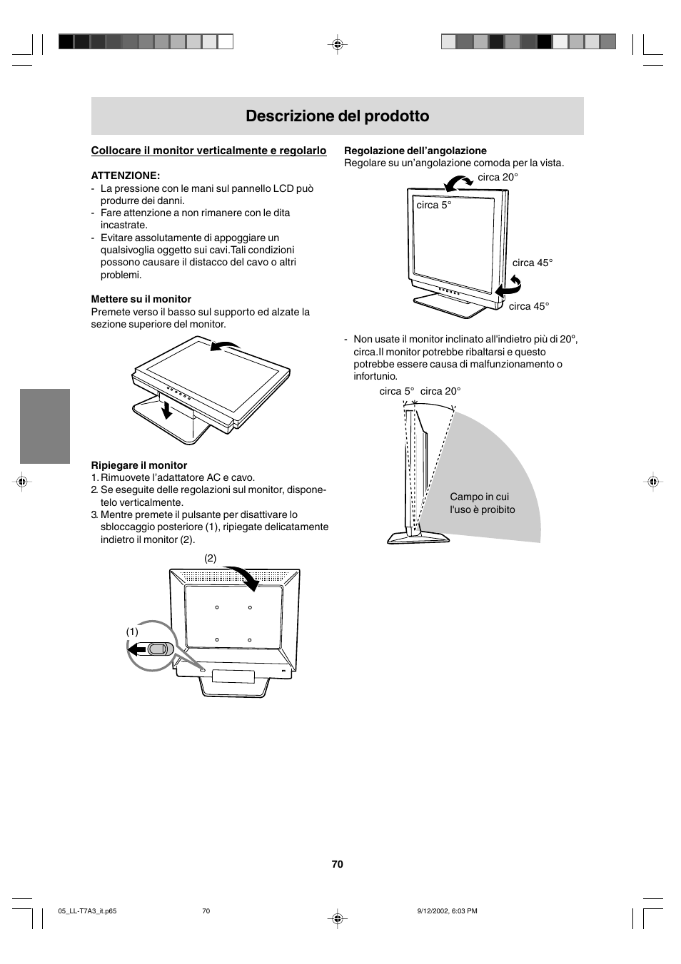 Descrizione del prodotto | Sharp LL-T17A3 User Manual | Page 70 / 132