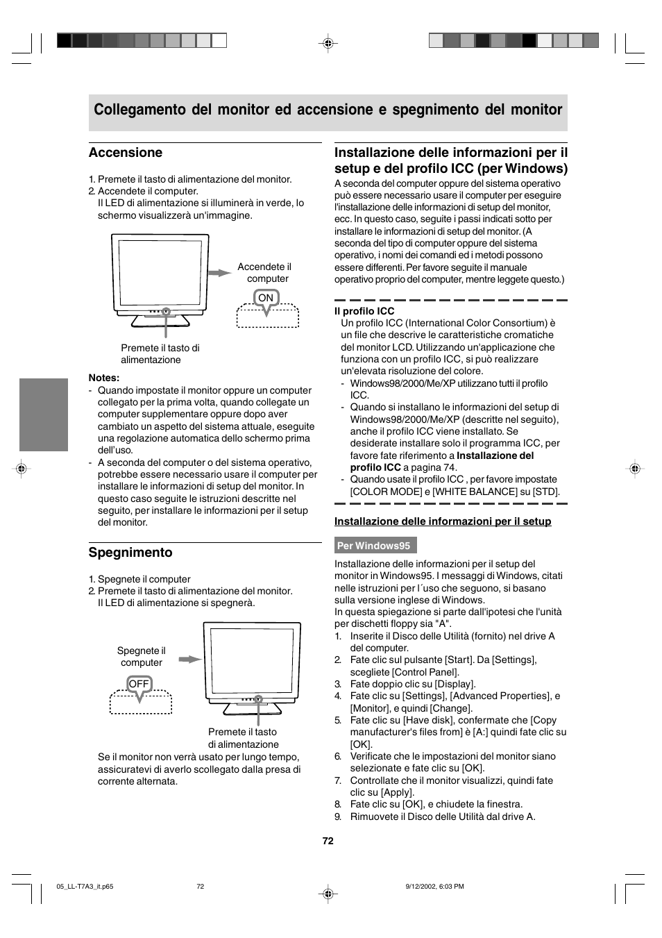 Accensione, Spegnimento | Sharp LL-T17A3 User Manual | Page 72 / 132