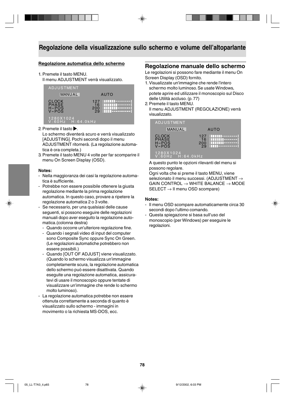 Regolazione manuale dello schermo | Sharp LL-T17A3 User Manual | Page 78 / 132