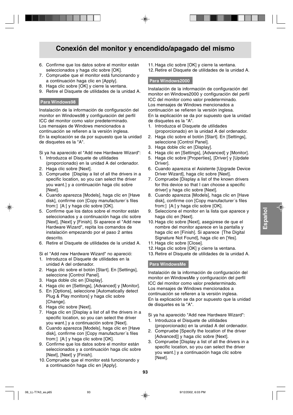 Conexión del monitor y encendido/apagado del mismo | Sharp LL-T17A3 User Manual | Page 93 / 132