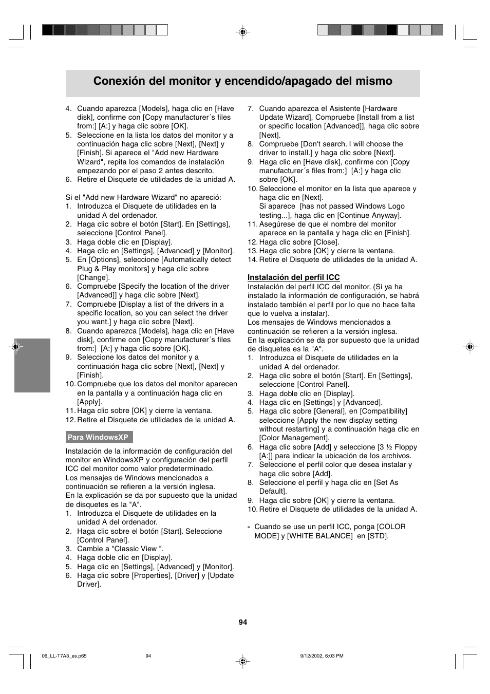 Conexión del monitor y encendido/apagado del mismo | Sharp LL-T17A3 User Manual | Page 94 / 132