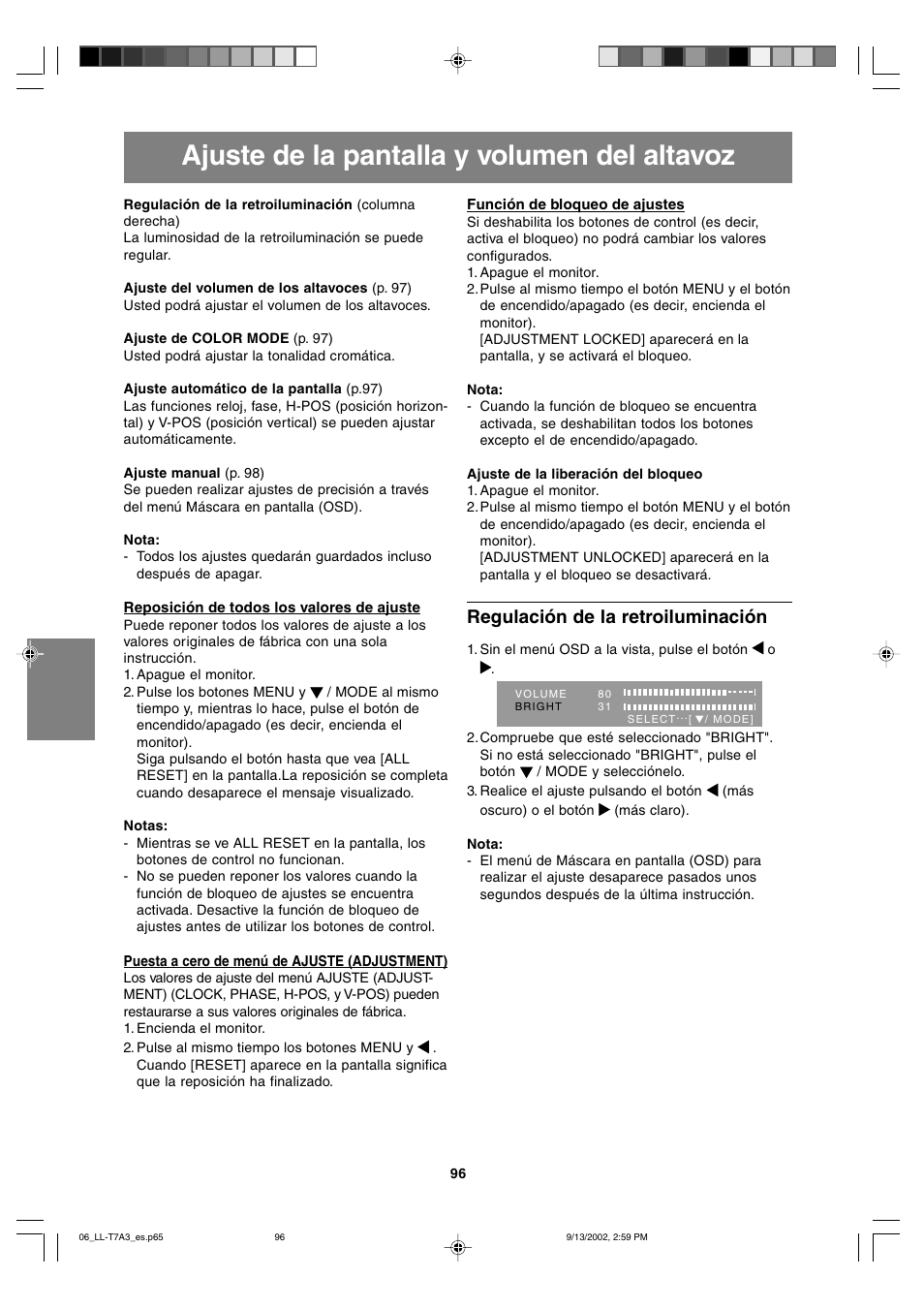 Ajuste de la pantalla y volumen del altavoz, Regulación de la retroiluminación | Sharp LL-T17A3 User Manual | Page 96 / 132