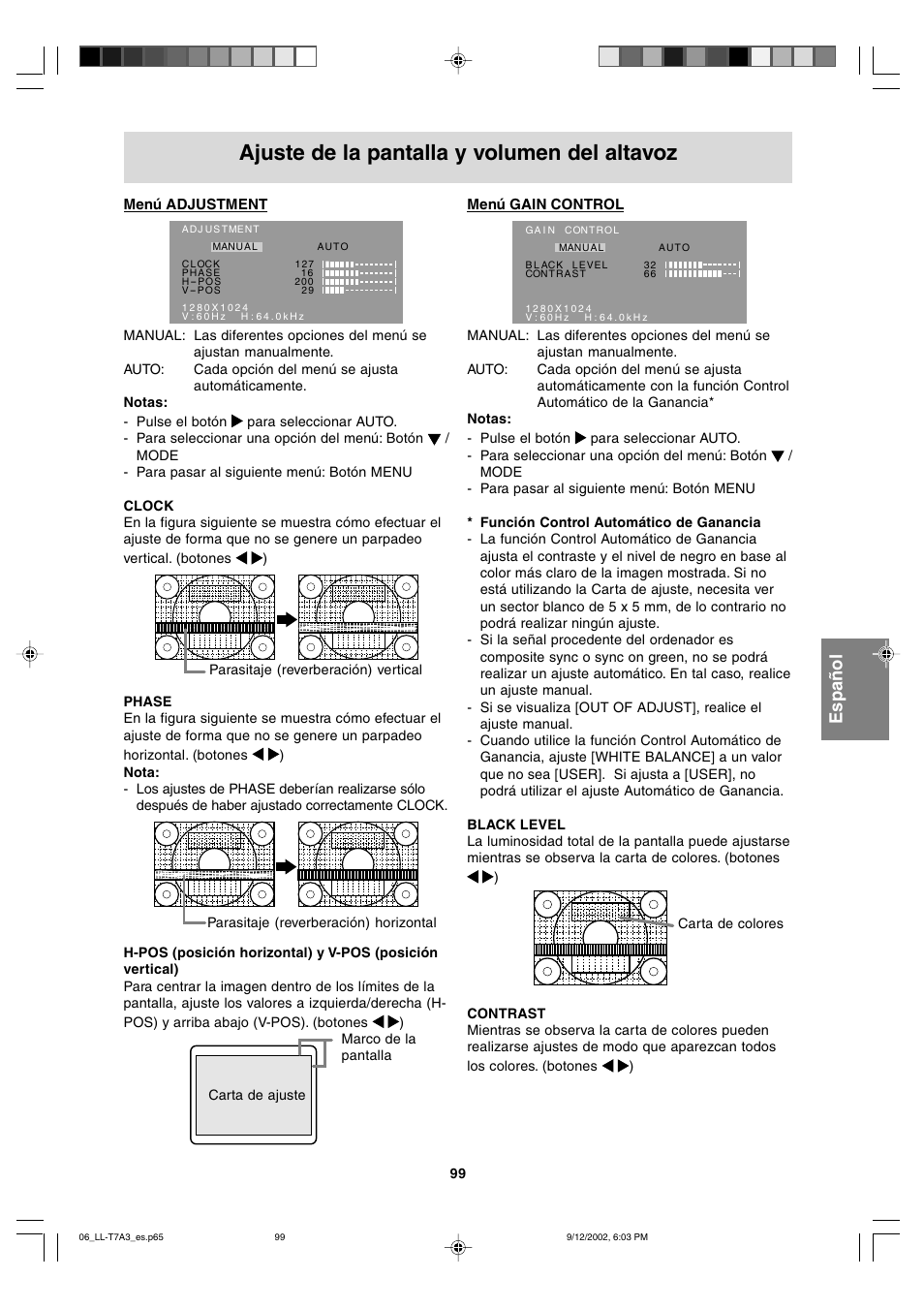 Ajuste de la pantalla y volumen del altavoz | Sharp LL-T17A3 User Manual | Page 99 / 132