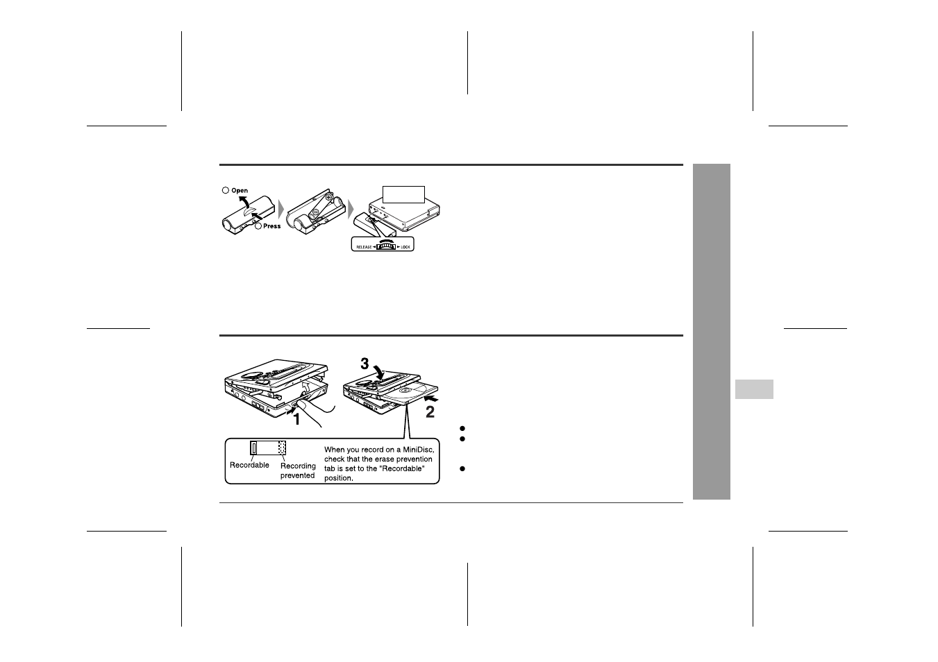 Using with the alkaline battery, Inserting a minidisc, Pr ep ar ati o n | Sharp MD-MT888H User Manual | Page 13 / 64