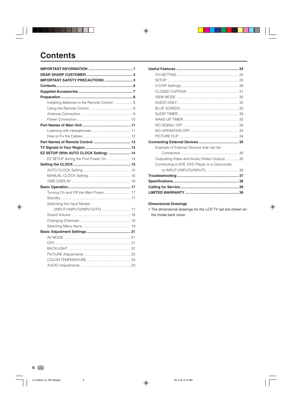 Sharp Aquos LC 20S4U User Manual | Page 7 / 43
