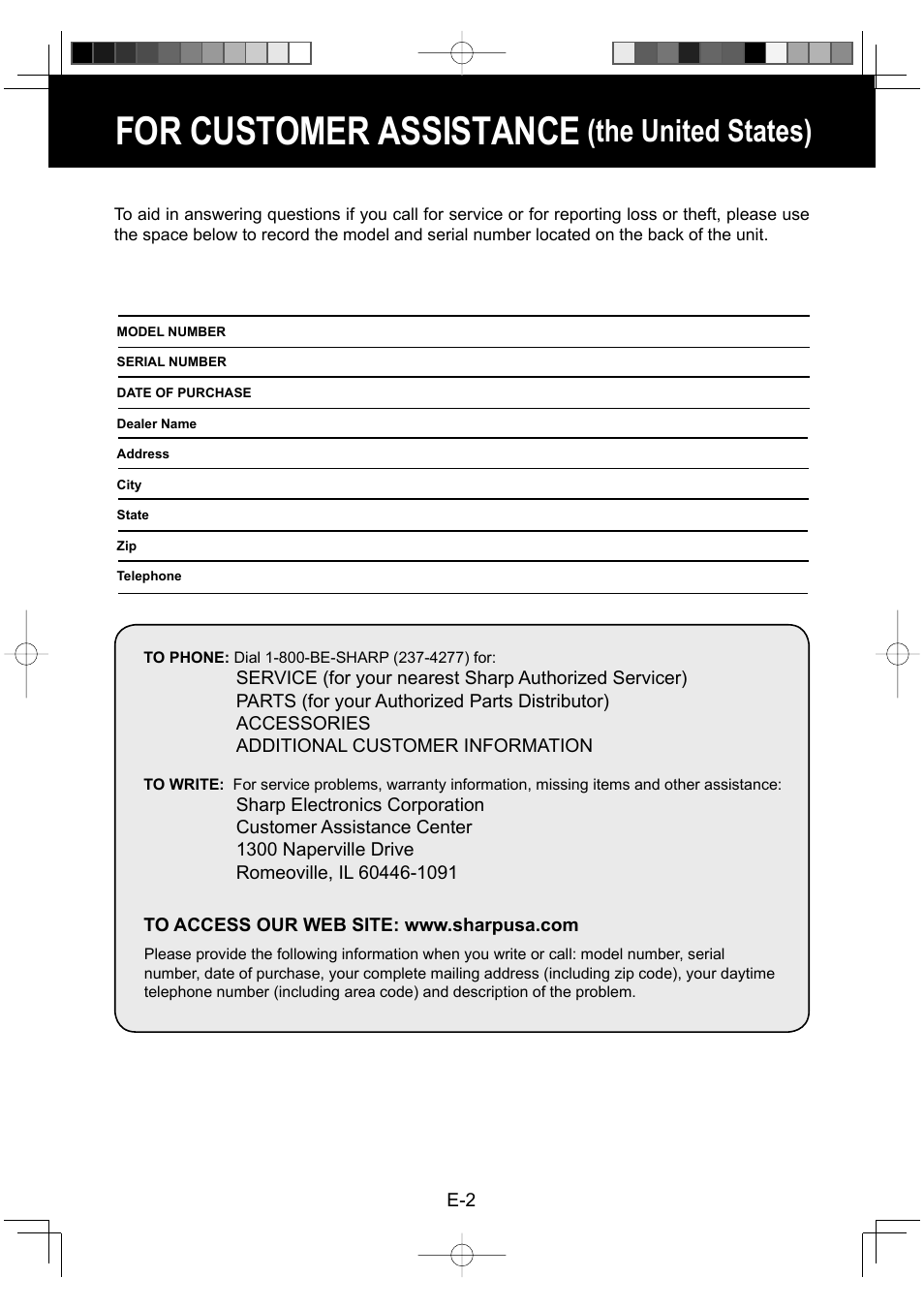 For customer assistance, The united states) | Sharp ENGLISHFRANAISESPAOL KC-860U User Manual | Page 4 / 68