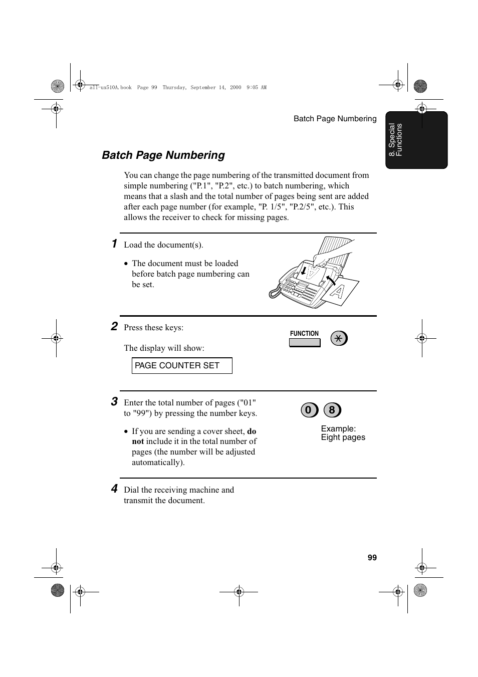 Batch page numbering | Sharp FO-1470 User Manual | Page 101 / 150