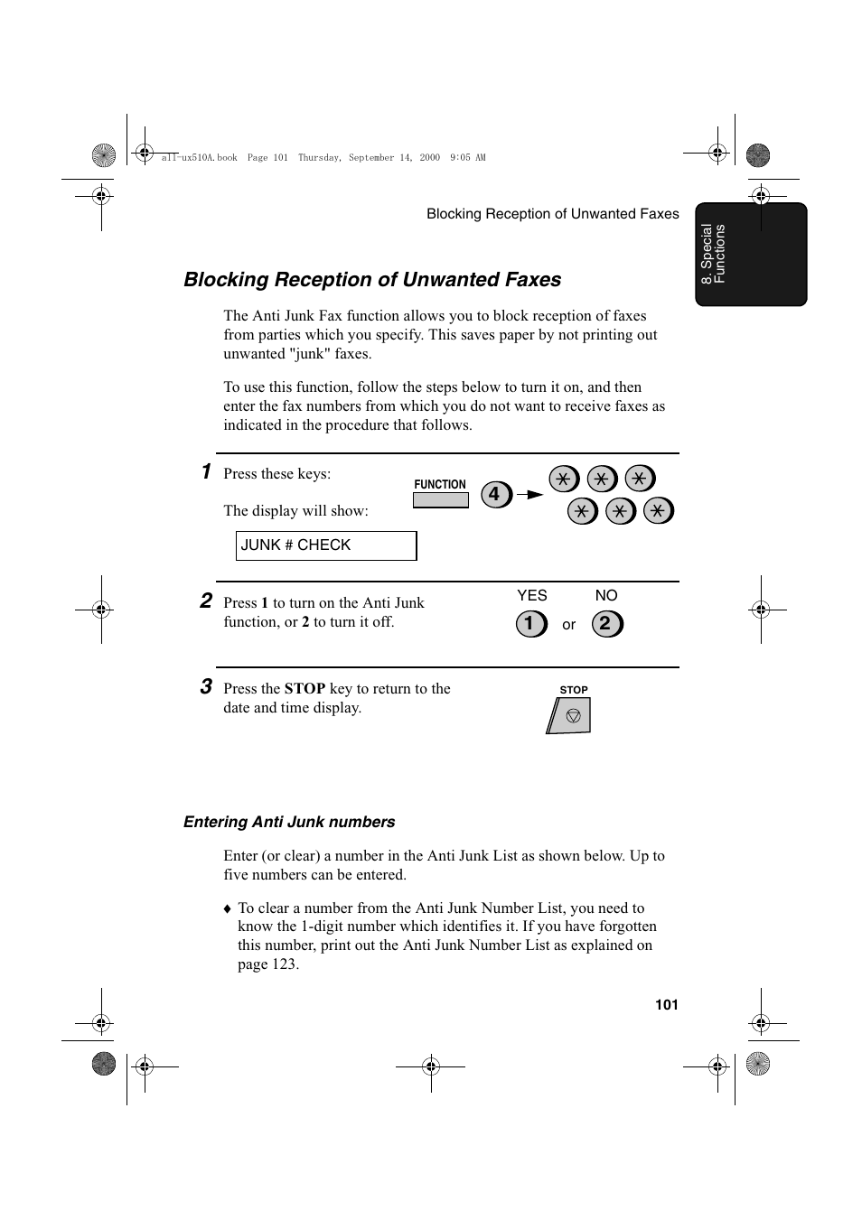 Blocking reception of unwanted faxes | Sharp FO-1470 User Manual | Page 103 / 150