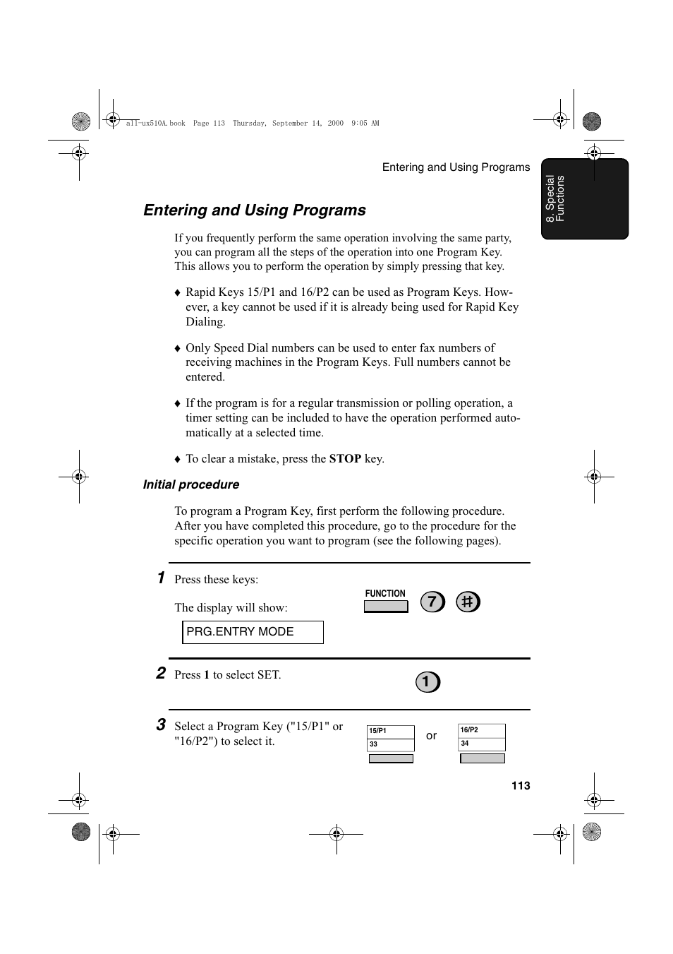 Entering and using programs | Sharp FO-1470 User Manual | Page 115 / 150